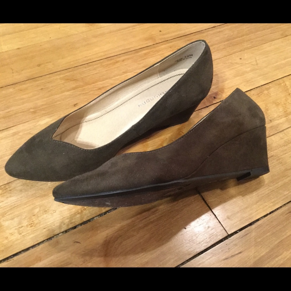 Dark olive low heel wedges